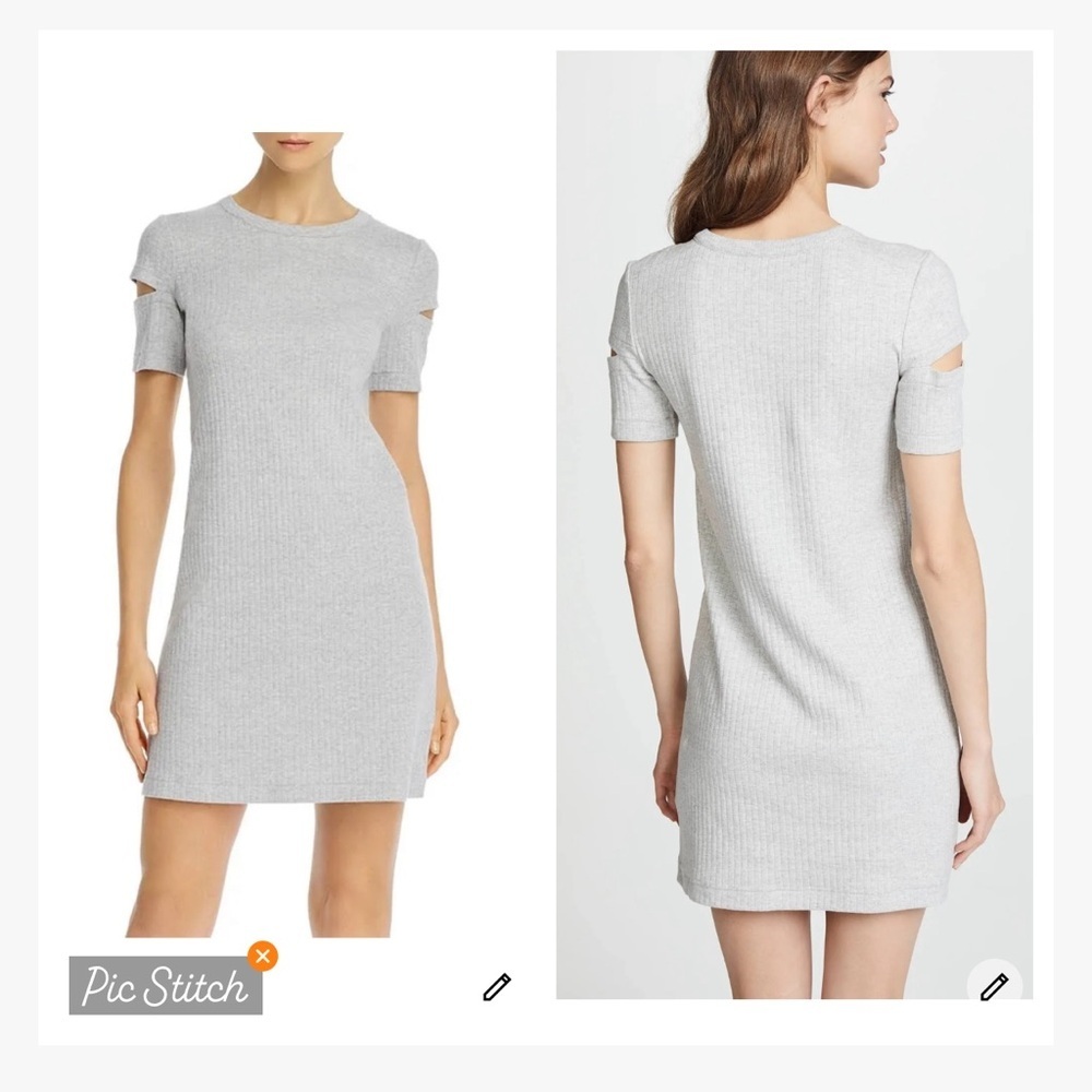 Helmut Lang Slashed Sleeve Ribbed Tee Shirt Dress Gray